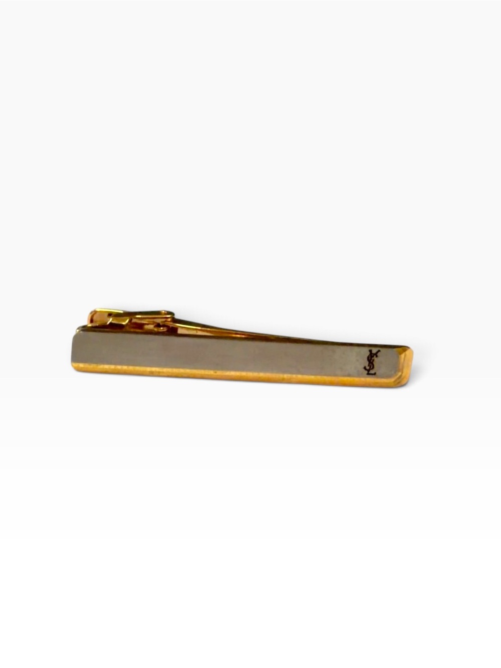 Vintage Yves Saint Laurentp Two-Tone Gold and Silver Tie Clip with YSL Logo